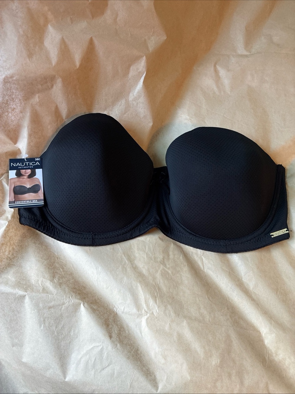 Nautica Intimates Convertible Bra Black 38C Strapless Underwire Lightly Padded